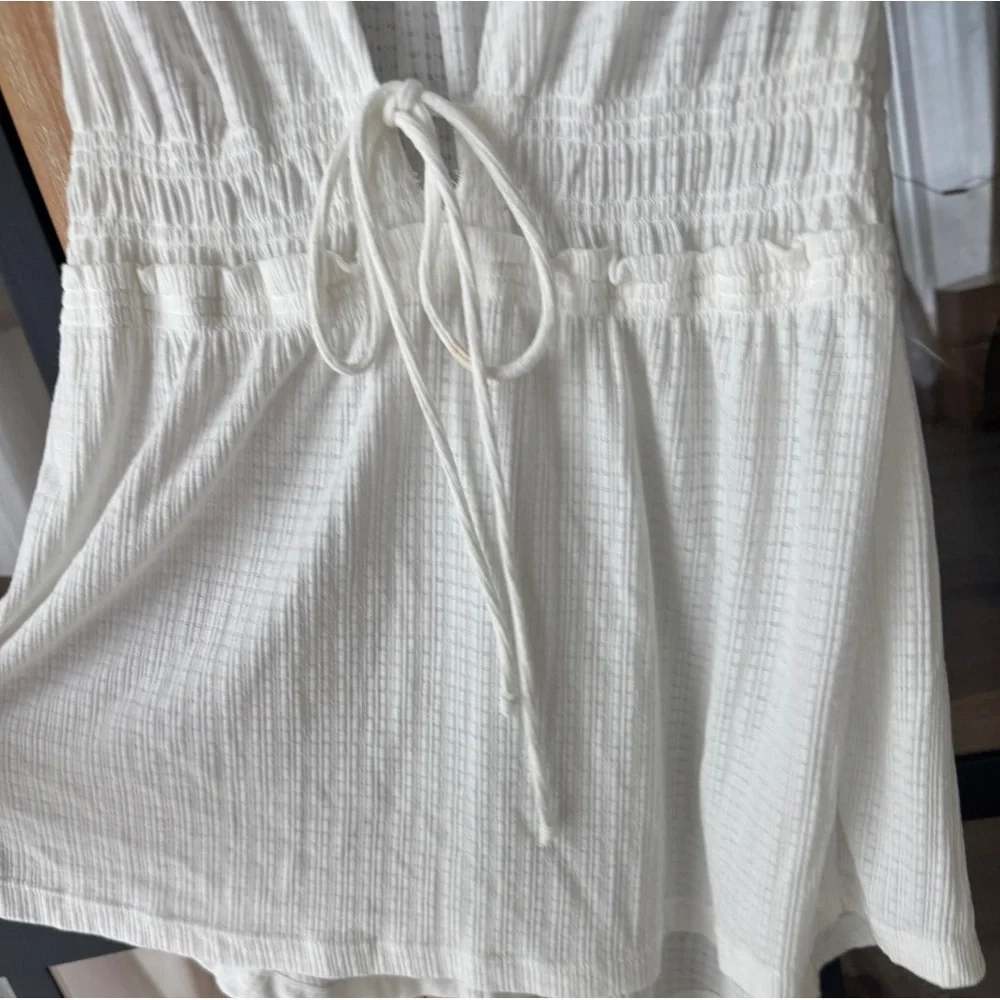 Free People Beach Bound tank top tie front bow plunge vneck babydoll